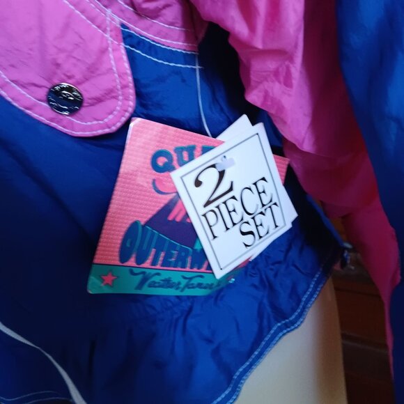 Vintage Women's Track Suit 1980's Windbreaker Jacket Pants Set Parachute Nylon - Picture 5 of 8